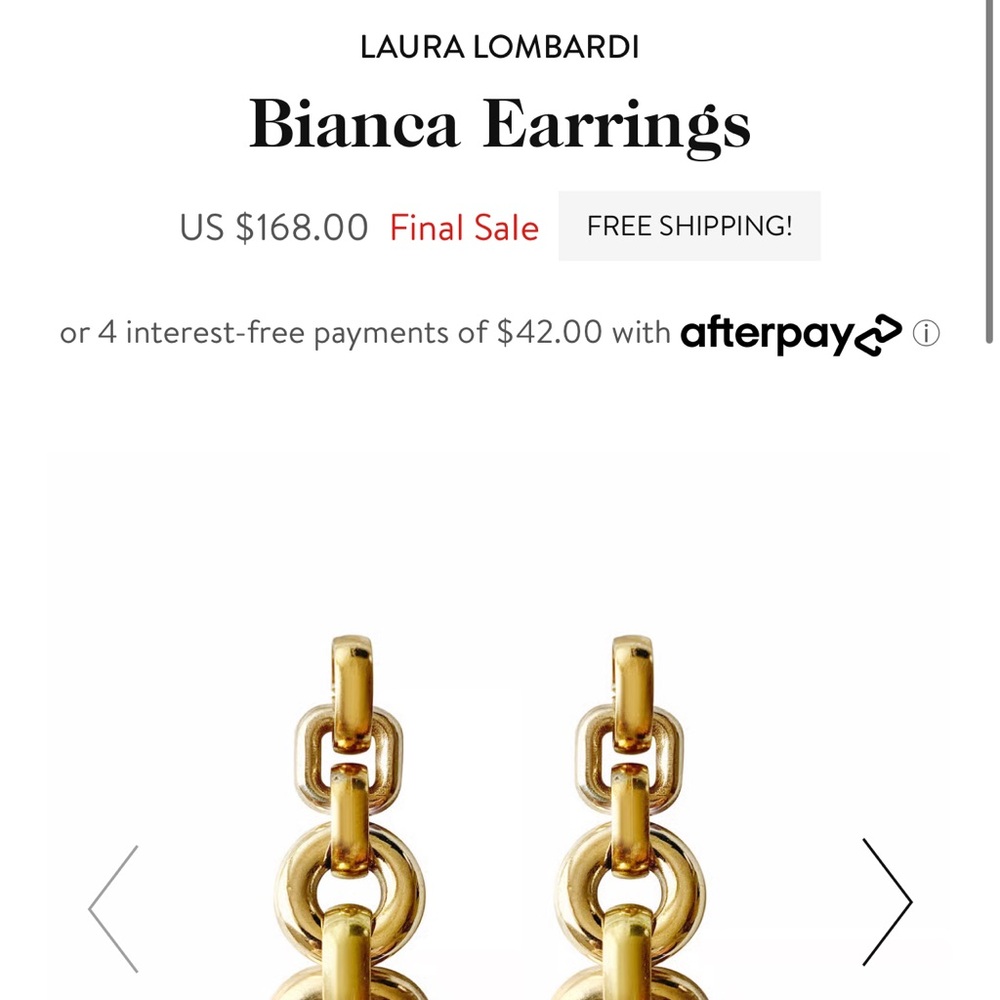 Laura Lombardi Bianca Earrings Gold Plated Brass (NWT) - Picture 2 of 5